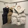 Vesta cu glugă din puf pentru femei, ușoară, călduroasă, jachetă scurtă puffer, croială lejeră, casual, pentru birou, 90% puf de rață albă