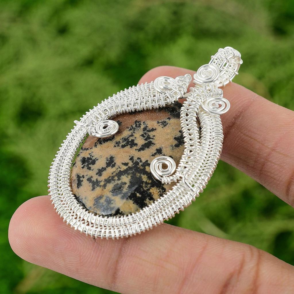 925 Silver Honey Dendrite Opal Gemstone Bezel Engagement Wife Wire Wrap Pendant