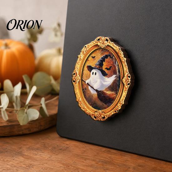 Magnetic Ghost Picture Frames Vintage Halloween Fridge Magnet, Retro Gold Frame Refrigerator Decoration Decorations with Strong Adsorption for Kitchen