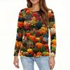 Women's Fashion Casual Slit Hem Round Neck Long Sleeve Loose Halloween Printed T-Shirt Ladies Top