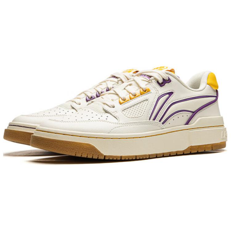 Li Ning Anti-Five Newcomer Comfortable Fashion Slip-Resistant Wear-Resistant Low-Top Skate Shoes Unisex Sneakers White Purple Yellow ABCU025-4
