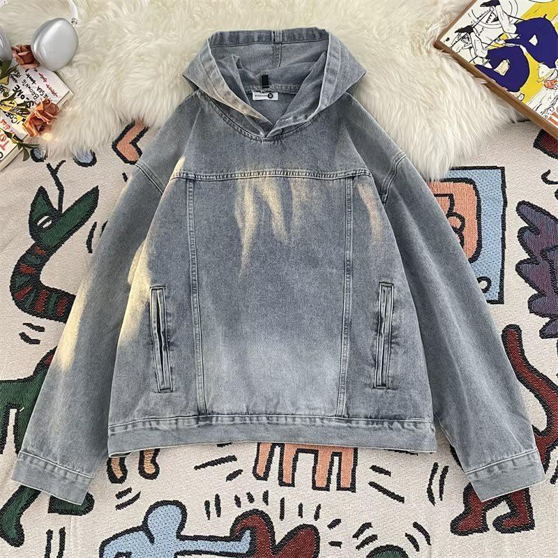 Mens Oversized Denim Hoodie Casual Streetwear Unisex Fall Long Sleeve Cotton Blend Sweatshirt