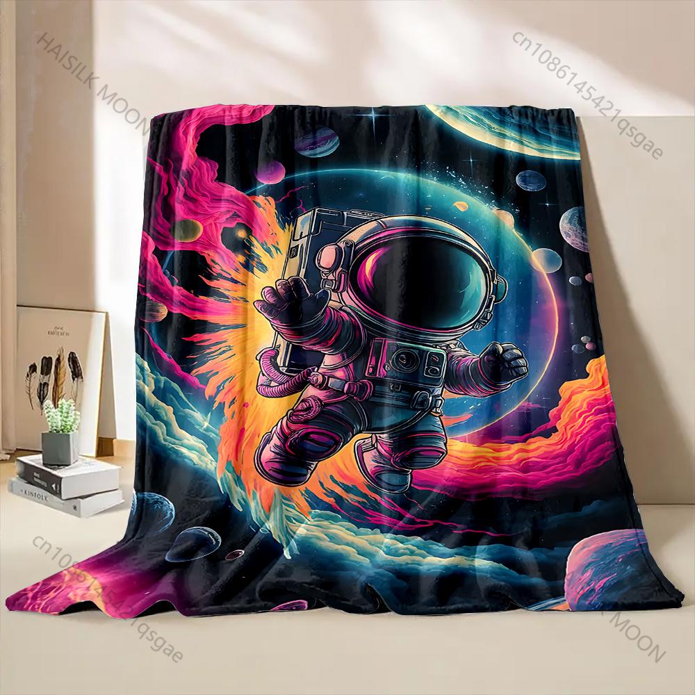 Multiple Sizes Astronaut Floating In Space Print Blanket Flannel Material Soft Warm for All Seasons Home Outdoor Camping Picnics