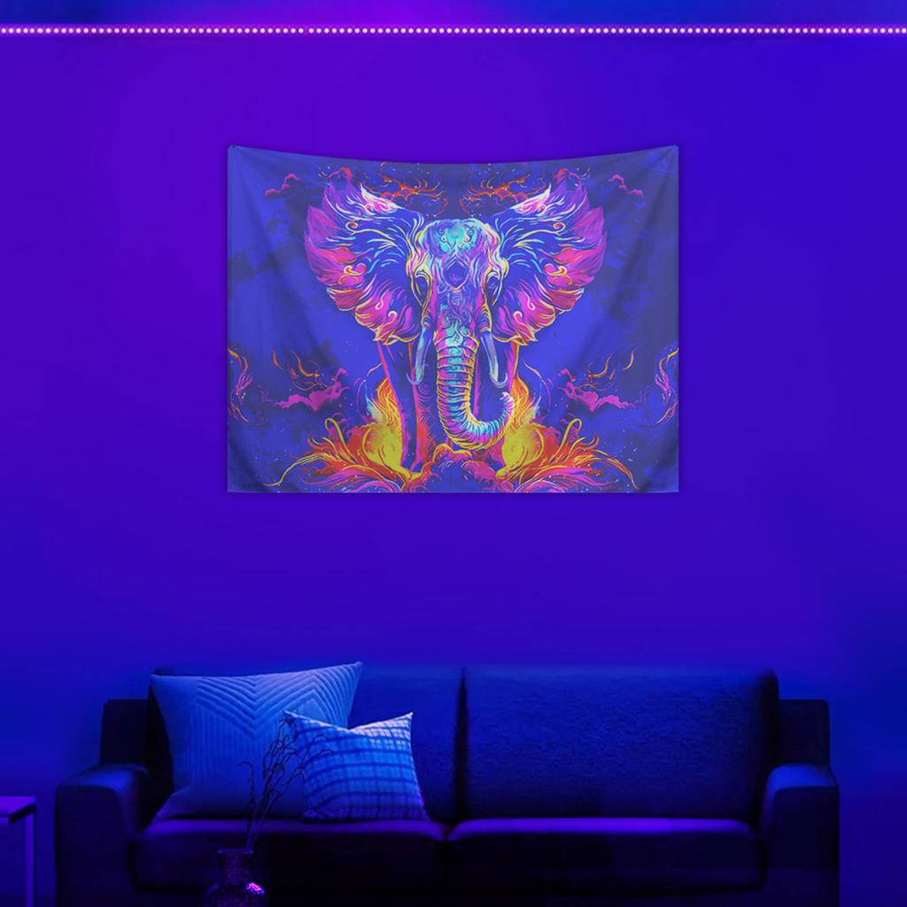 1pc Elephant tapestry, UV responsive fluorescent tapestry, watercolor elephant wall hanging aesthetic cloud tapestry