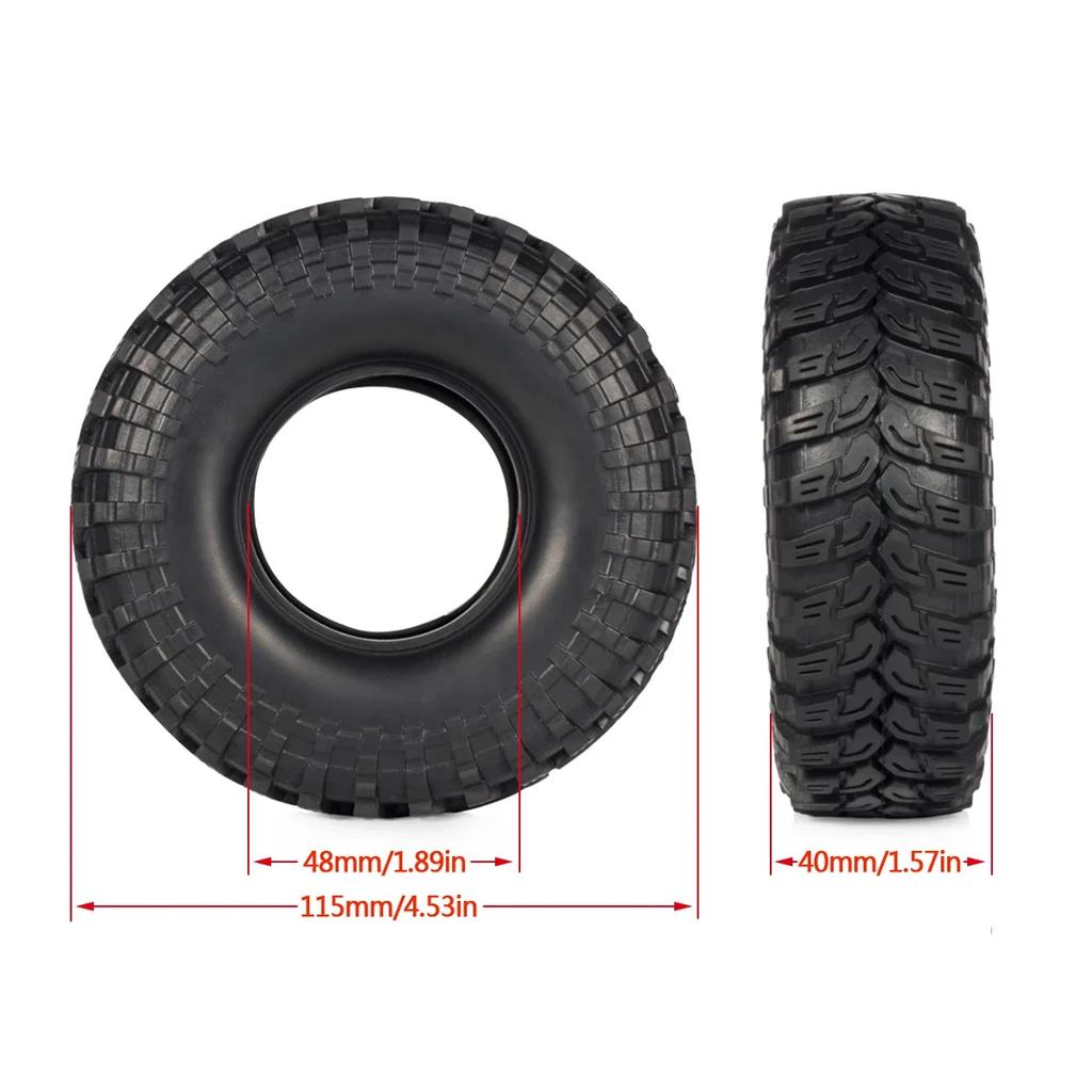 4PCS 115MM 1.9" Rubber Tires with Insert Foam for Beadlock Wheels Rim 1/10 RC Crawler Chassis SCX10 TRX4 Capra TF2 HB