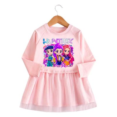 Kpop Monster Hunter Princess Dress: Cartoon Ruffle Long Sleeve Mesh Skirt for Baby Girls - Spring & Autumn Collection
