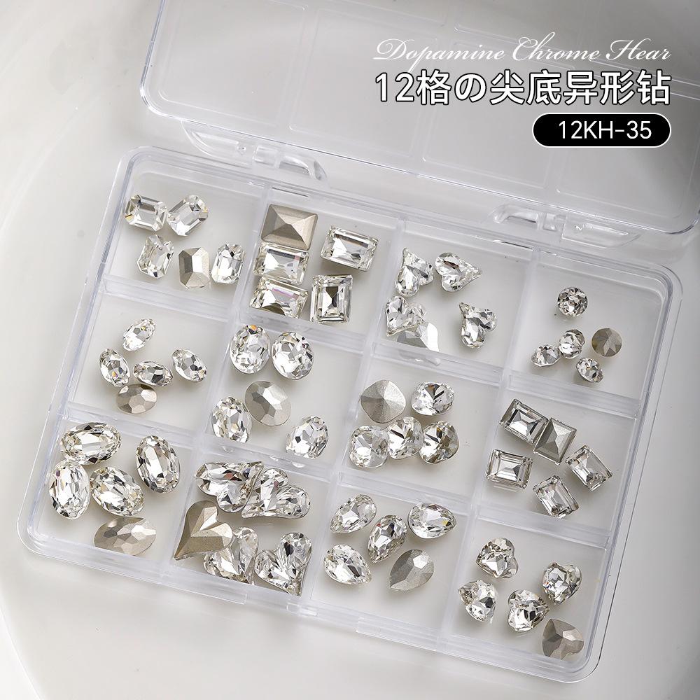 12 Grid Mini Zircon Pearl Nail Accessories Internet Celebrity New Mixed Flat Bottom Steel Ball Cross Decoration