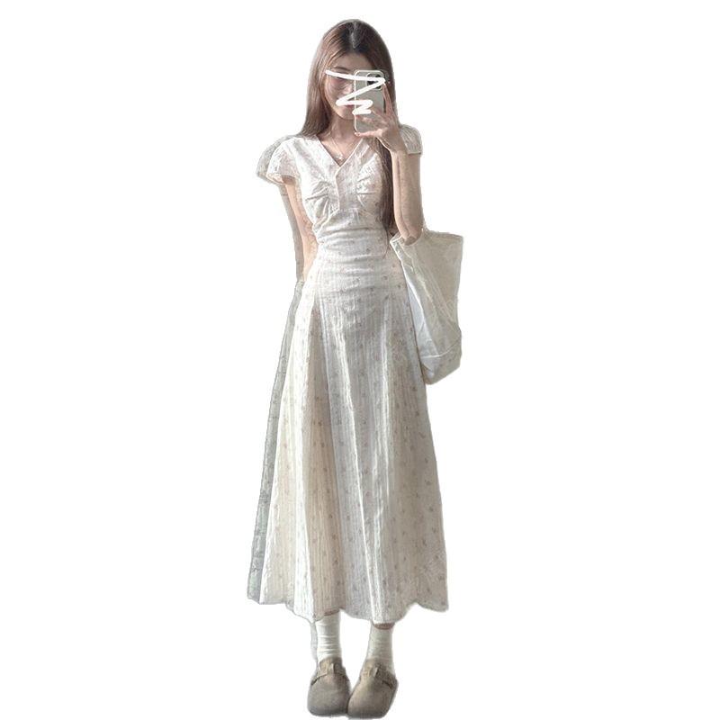 Gentle medium and long dress temperament floral dress summer new simple light luxury skirt