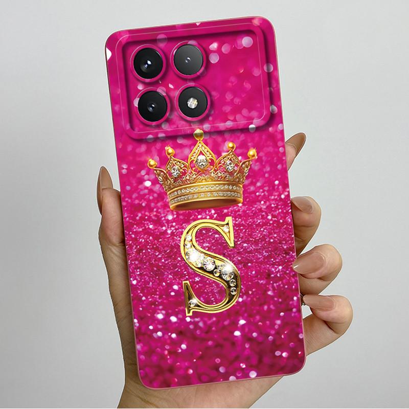 For Xiaomi Poco X6 Pro 5G Fashion Crown Initial Letter Couple Phone Case PocoX6 Pro 5G Soft Silicone TPU Lens Protective Casing