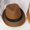 Solid Color Summer Jazz Straw Hat for Men British Curled Brim Cowboy Breathable Panama Hat Outdoor Travel Beach Ribbon Caps