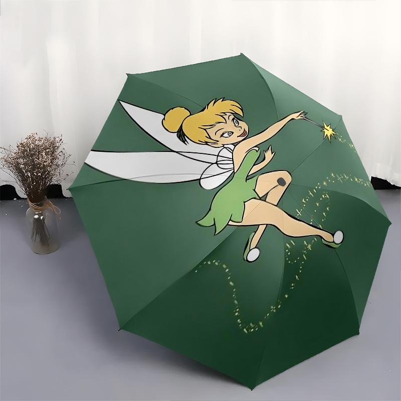 Disney Tinkerbell, Tinker Bell Automatic Open/Close Umbrella - Cute Umbrella with Cute Design, Portable 3-Fold Compact Umbrella for Men & Wo