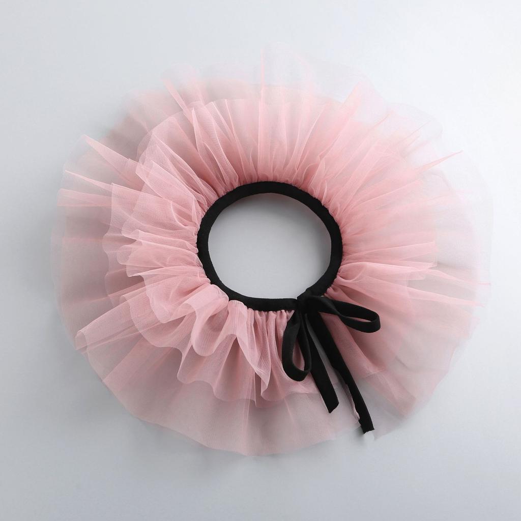 Women Tulle Ruffled Fake Collar Multi-Layered Mesh Clown Choker Lace-Up Ribbon Neck Ruff Shawl Fake Collar