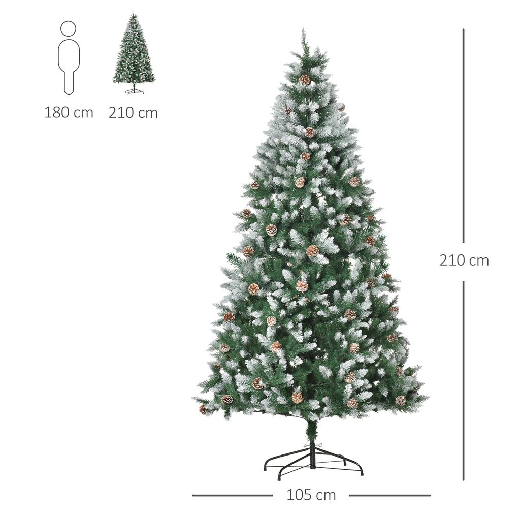 Artificial Christmas Tree Diameter 105x210 Cm with 1440 PVC Tips and 75 Pinecones, Branches Automatic Opening