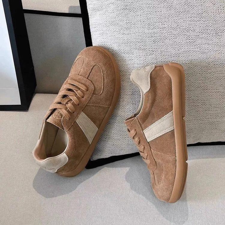 Dexun shoes women's spring 2025 new retro flat-bottomed casual sports women's shoes versatile single shoes lace-up women's shoes