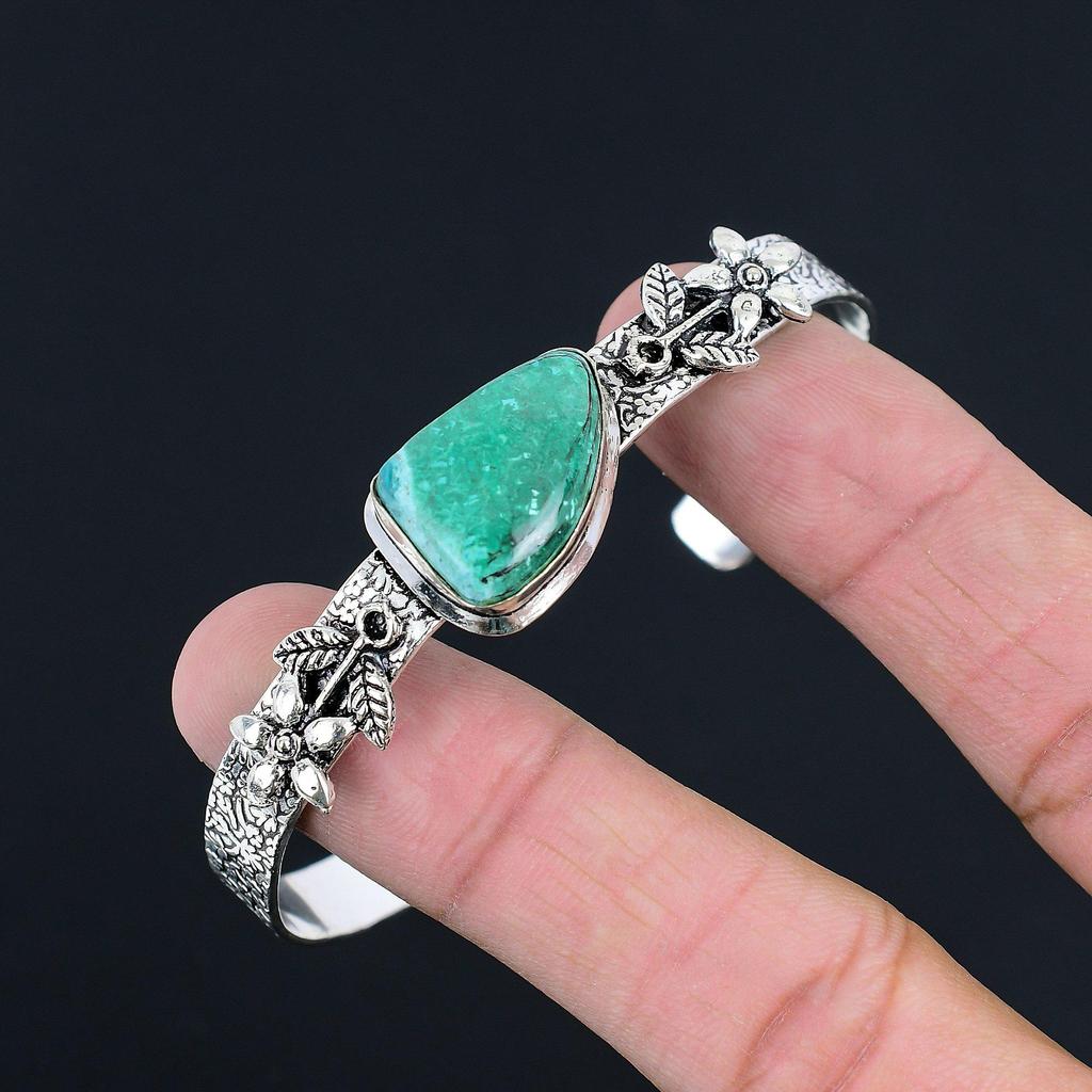 Daughters Day Sale Malachite Gemstone Anniversary Flower Bangle Sterling Silver