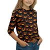 Kids Halloween Printed T-Shirt 3/4 Sleeve Round Neck Casual Top with Pumpkin Witch Design