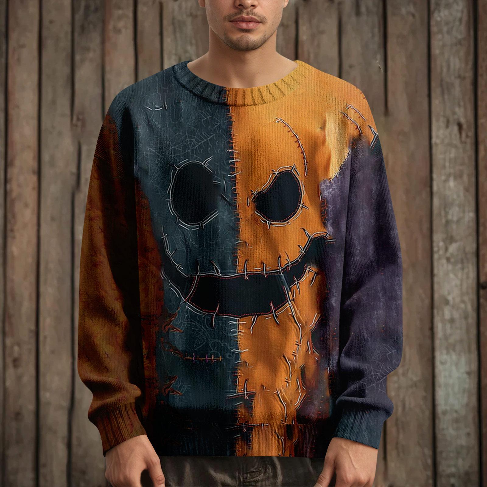 

Мужской пуловер с длинным рукавом, повседневный вязаный свитер оверсайз с принтом на Хэллоуин XXL