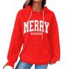 Women's Fashion Loose Hooded Pullover Long Sleeve Plaid Sweatshirt With Drawstring, Drop Shoulder, Pocket, Christmas Print Top