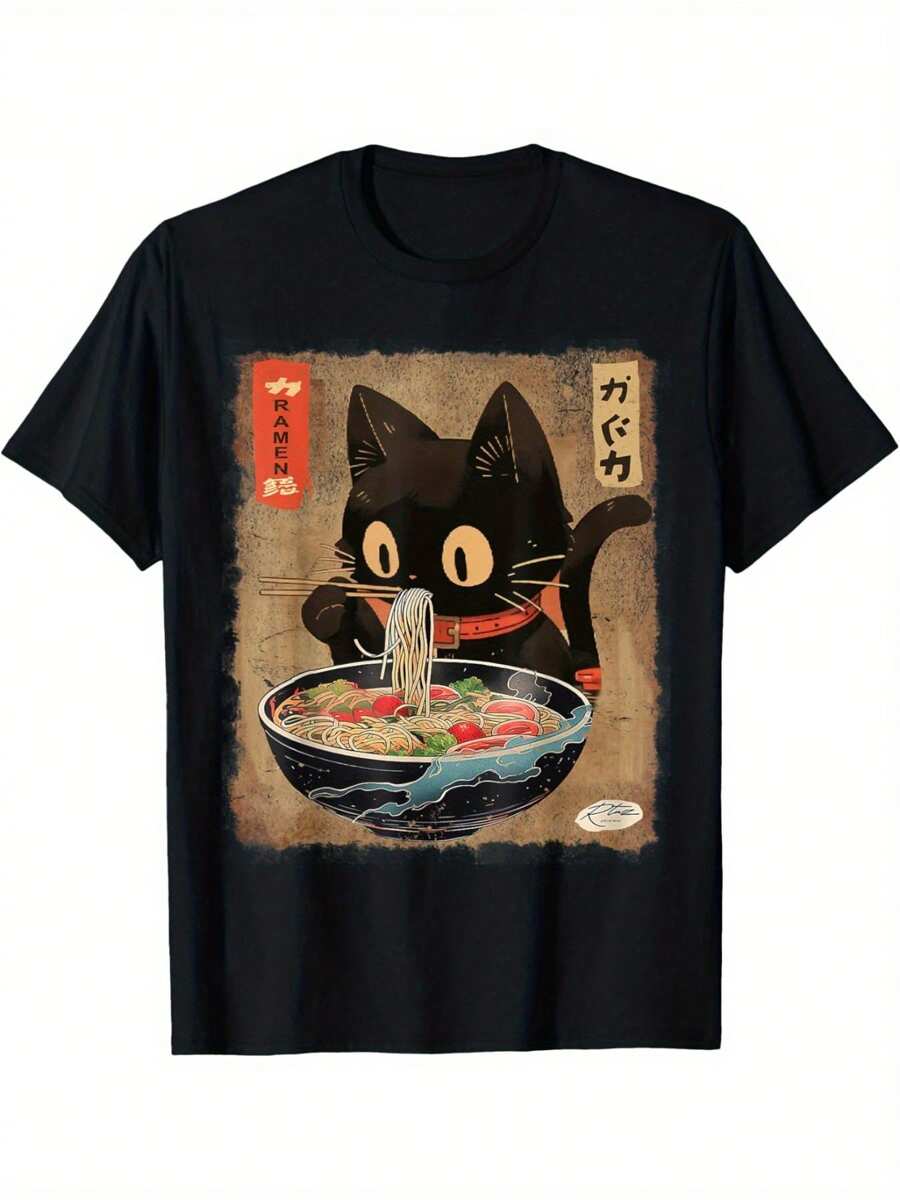 Cat Ramen Japanese Fun Cute Cat Anime Gift Unisex T-shirt XXXL