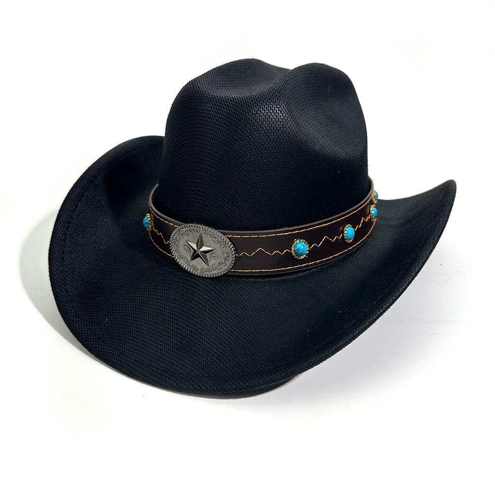 New Curved Brim Western Cowboy Hat Ethnic Large Roll Brim Cowgirl Cap Jazz Fedora Hats Outdoor Riding