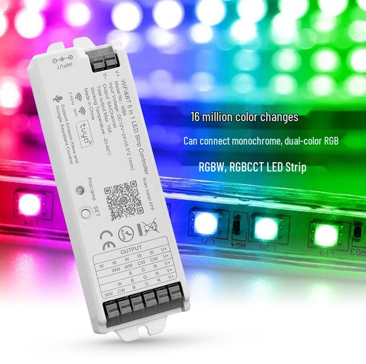 Tuya Smart LED Strip Controller, WiFi+Bluetooth, 5-in-1, 12-24V