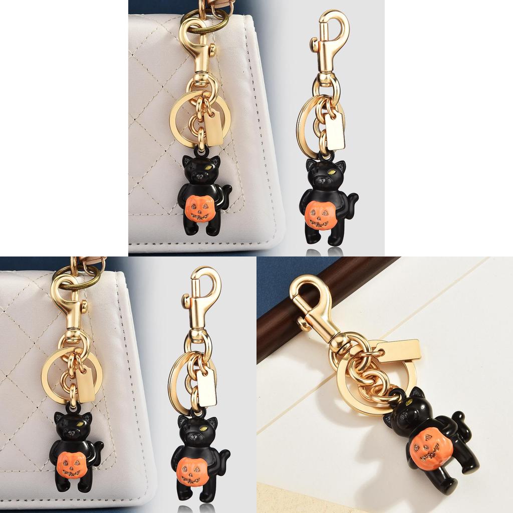 Black Cat With Pumpkin Keyring Alloy Cute Animal Decor For Bags And Keys