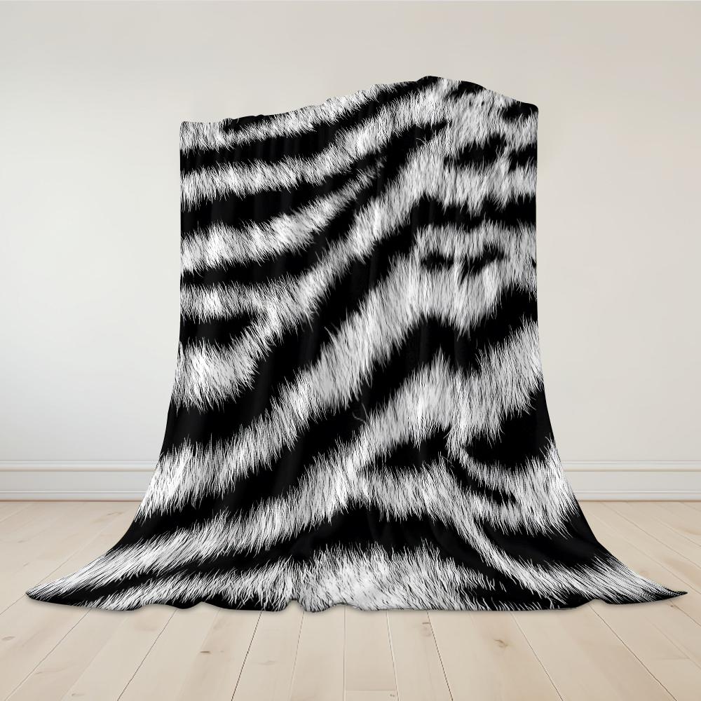 Furry Zebra Print Flannel Blanket Warm Soft Halloween Christmas Couch Warm Cozy Decorative Decor Gift For All Season