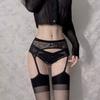 Internet Celebrity Sexy Nightclub Lace Suspenders Stockings Pure Black Silk Suspenders, Four-sided Open Crotch One-piece Stockings