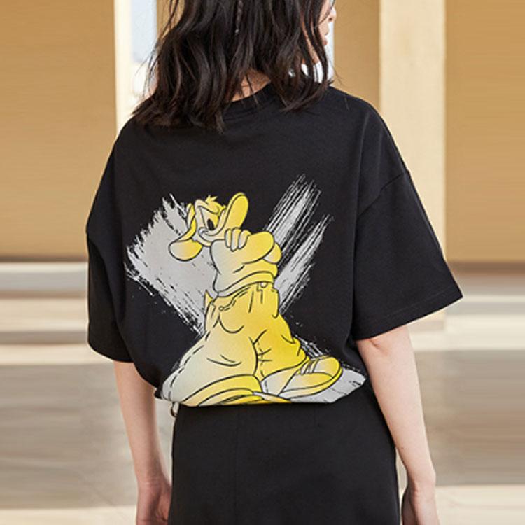 Li-Ning X Disney Cartoon Print Loose Sports T-Shirt Women Tops Black AHSR586-2