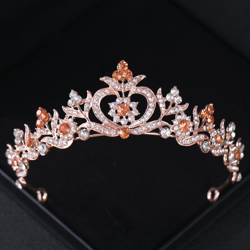 Rose Gold Crystal Bridal Tiaras and Crowns for Women Bride Rhinestone Prom Diadem Headband Bridal Wedding Hair Accessories Crown