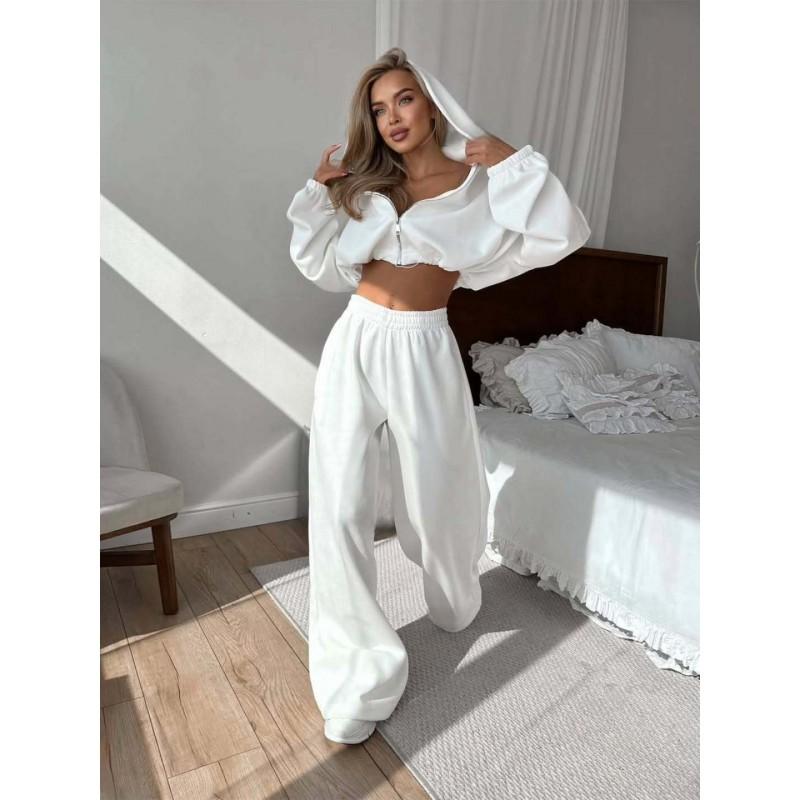 Womens Cropped Hooded Sweatshirt High-Waisted Pants Set Streetwear Outfit Winter Casual Wear