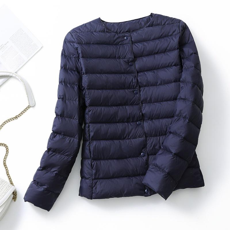 Down jacket women's light and short inner wear fashionable slim fit V collarless lightweight white duck down jacket