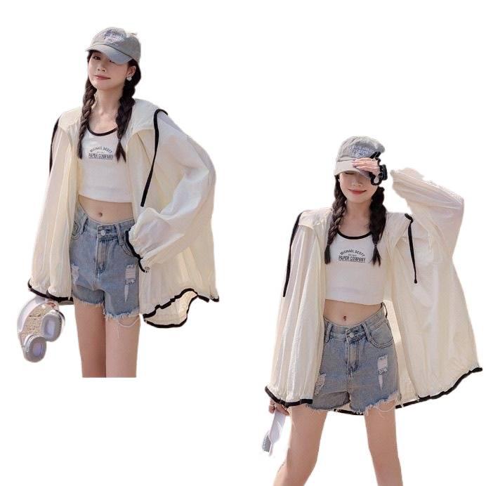 Women's Korean Style Hooded Sun Protection Jacket - Lightweight, Breathable, Long Sleeve, Loose Fit for Summer