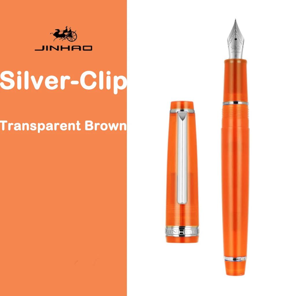 JINHAO 82 Fountain Pen Gold Trim Acrylic Barrel Silver Clip for Writing Calligraphy Signature School Office Supplies Stationery