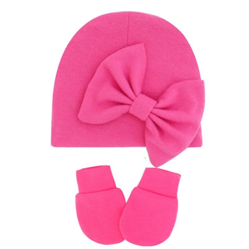 Baby Stuff Accessories Baby Girl Hat Anti-grip Gloves Set Infant Beanie Solid Big Bowknot Cap For Girls Kid Bow Hats
