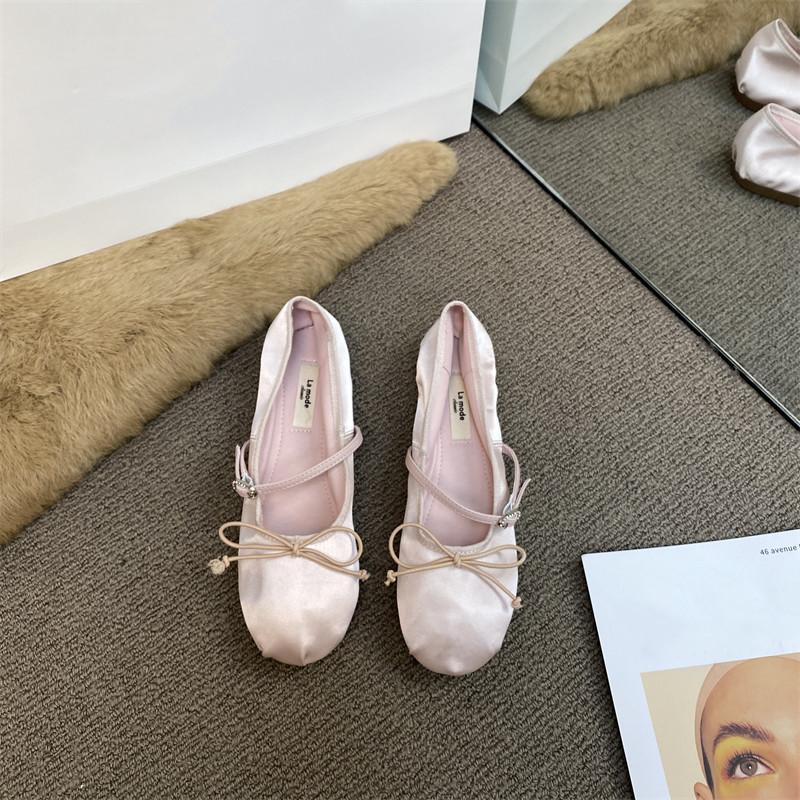 

Модные балетки Женская обувь Сатиновые летние туфли Круглый носок Балетки Бант Пряжка Розовые Элегантные Женские Балетки US 7 (24.5CM) розовый