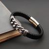 MingAo Luxury Chain Leather Braid Men Bracelet Stainless Steel Buckle Business Men's Bangles for Friend Partner Lovers Gift