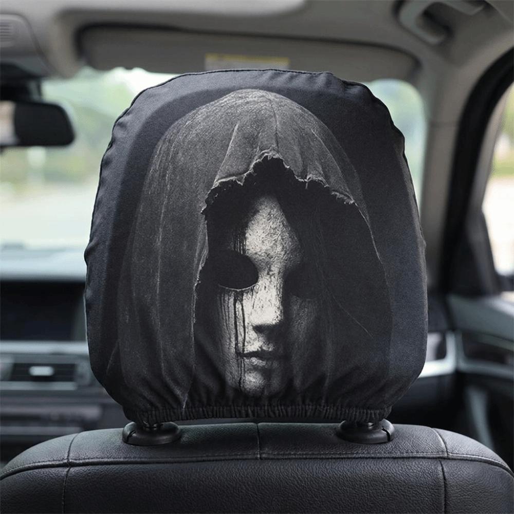 Scary Face Print Seat Headrest Protectors Stain-Proof Oil-Proof Halloween Car Pillowcase Car Seat