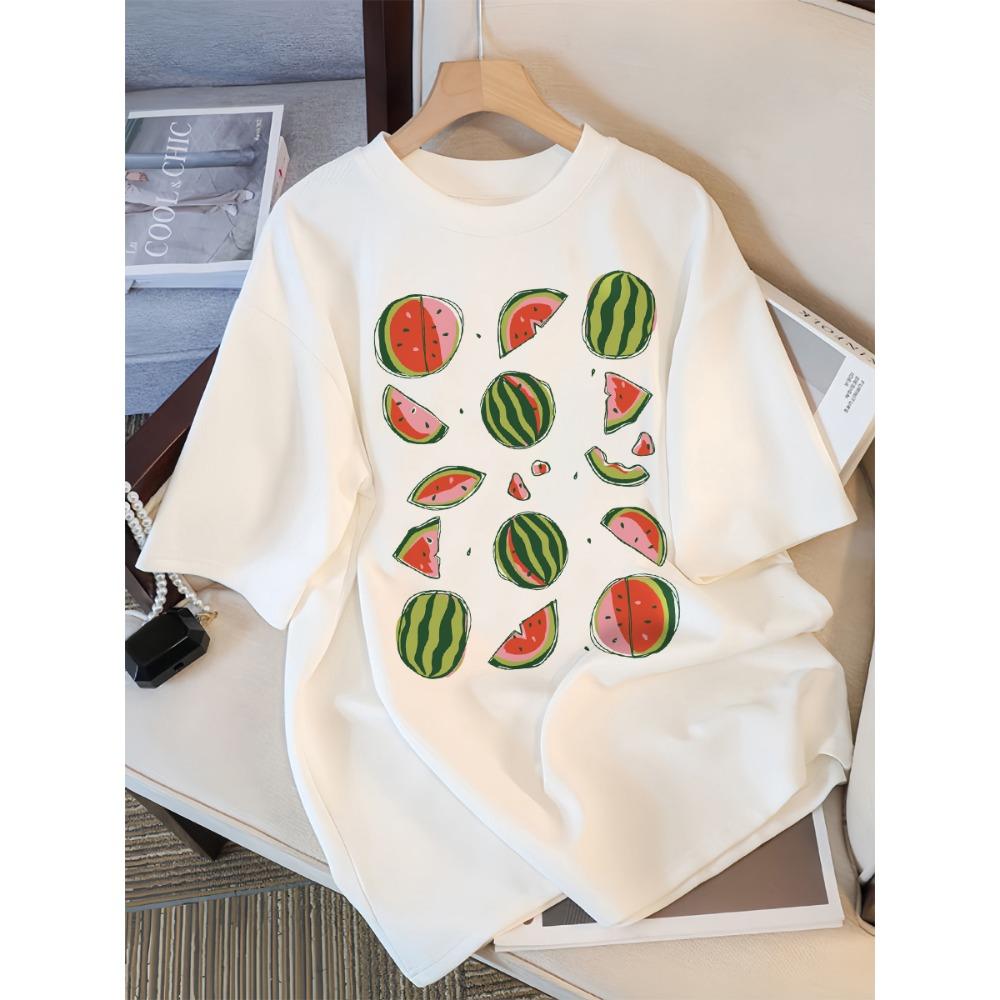

Delicious Watermelon Cut Open Print T-Shirt Women Cotton Street T Shirts O-Neck Oversize Clothes Summer Short Sleeve S