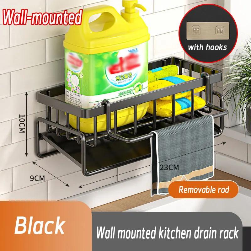 Kitchen Sink Drain Rack Organizer Stainless Steel Self-draining Sink Shelf Soap Sponge Holder Dishcloth Towel Rack Filter Basket