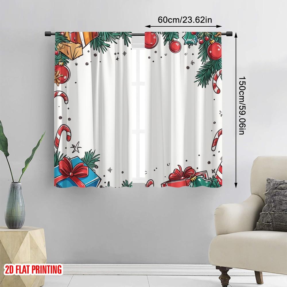 2pcs,2D Plane Printing Curtains Christmas Ornaments Gifts Festive (2) Polyester Woven (without Rod) Festive for Bedroom,