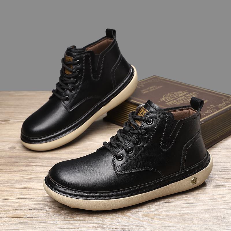 Kézi varrású Valódi Bőr Férfi Csizma Kényelmes Alkalmi Bőr Cipő Férfiaknak Bokacsizma Nagy Méretű Munkavédelmi Cipő