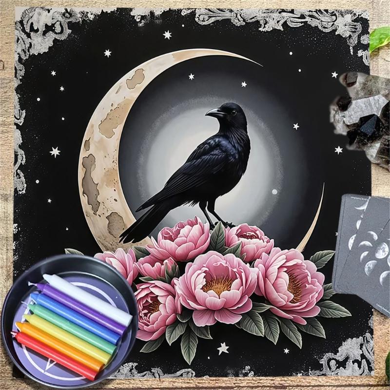 Fleece Tarots Ceremony Mat Colorful Mystical Print 3 Size Option Machine Washable Soft Surfaces for Card Protections