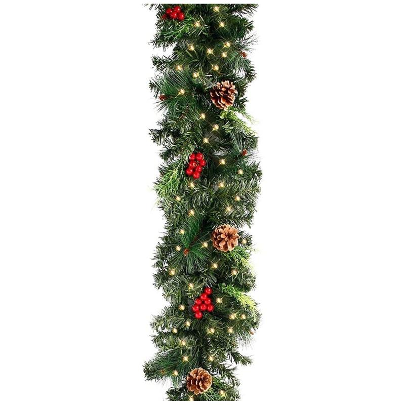Cheap Christmas Garland Led Light Artificial Pine Needles Berries Pine