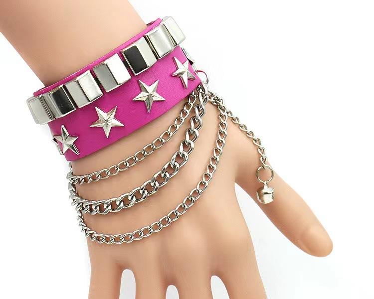 Best-selling Punk Gothic Style Rivet Skull Men s Bracelet. Popular Personalized Multi-layer PU Leather Women s Bracelet. 18cm