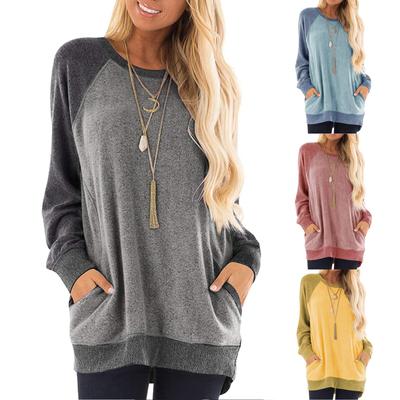 Fashion Patchwork Blouse Shirt Pockets O-Neck Tops Casual Autumn Winter Tops Ladies Female Women Long Sleeve Blusas Pullover