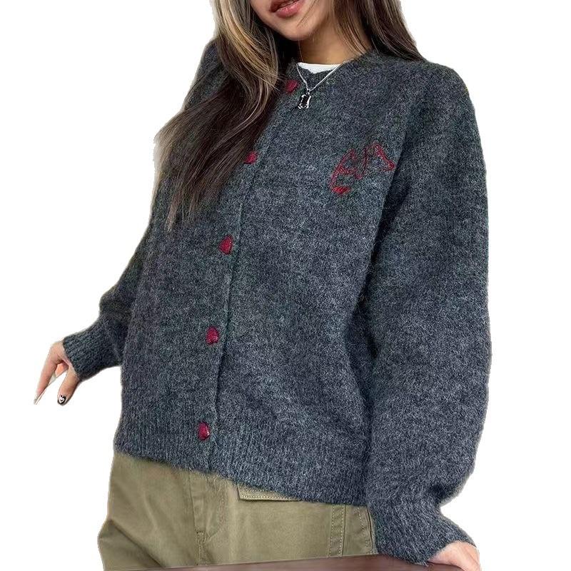 1011 autumn and winter new retro lazy wind crew neck sweater women's coat loose and thin, with knitted cardigan