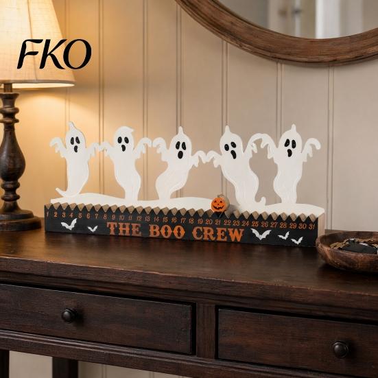 Rustic Wooden Table Decor Halloween Dancing Witch Countdown Ornament, Home Classic Retro for Office Party Centerpiece, Spooky Haunted House