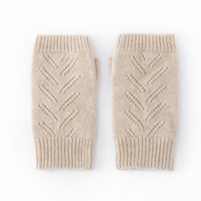 Women's 100% Pure Cashmere Half-Finger Knit Gloves - Warm & Simple Solid Color Design