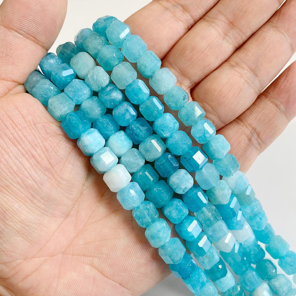7-8MM Faceted Square Shape Chalcedony Natural Stone Loose Cube Spacer Beads for Jewelry Making Diy Bracelet Accessories